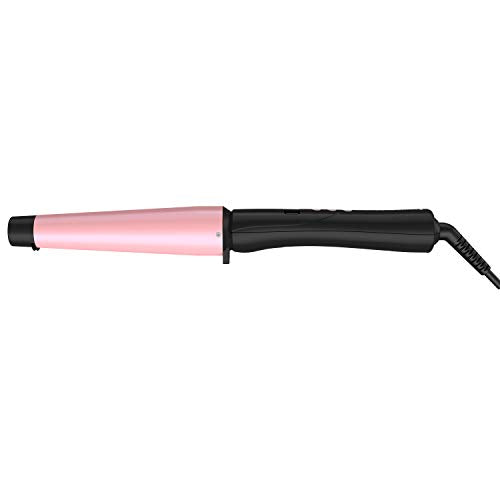 Remington CI9538 Pro 1"-1.5" Pearl Ceramic Conical Curling Wand, Digital Controls + 10 Heat Settings, Black/Pink