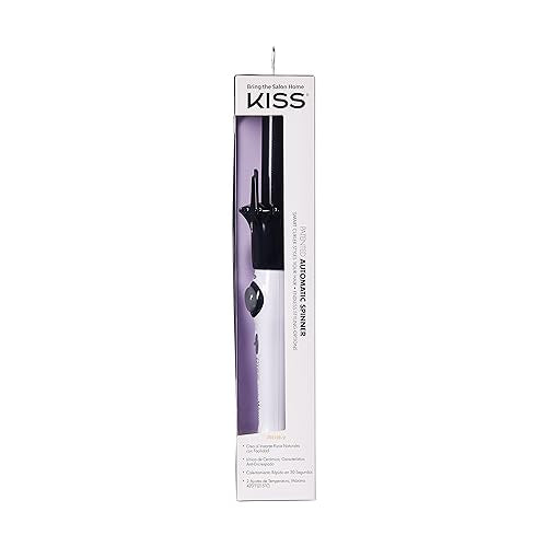 KISS Instawave Deluxe Automatic Rotating Curling Iron, Patented Automotic Spinner, 2-Way Rotation, 1” Ceramic Ionic Wand, Dual Heat Settings, 420° Max Temperature, Black & White