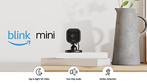 Blink Mini – Compact indoor plug-in smart security camera, 1080p HD video, night vision, motion detection, two-way audio, easy set up, Works with Alexa – 2 cameras (Black)