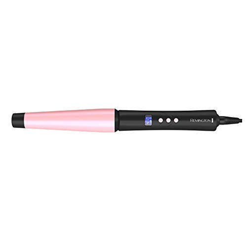 Remington CI9538 Pro 1"-1.5" Pearl Ceramic Conical Curling Wand, Digital Controls + 10 Heat Settings, Black/Pink