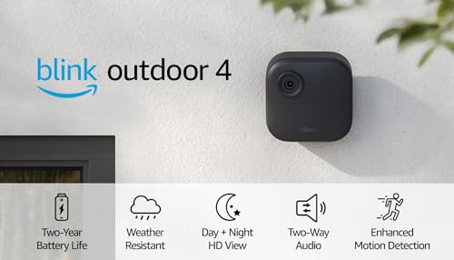 Blink Outdoor 4 (4th Gen) – Wire-free smart security camera, two-year battery life, two-way audio, HD live view, enhanced motion detection, Works with Alexa – 2 camera system