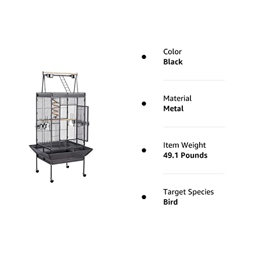 Yaheetech 69-inch Wrought Iron Rolling Large Parrot Bird Cage for African Grey Small Quaker Amazon Cockatiel Sun Parakeet Green Cheek Conure Dove Lovebird Budgie Play Top with Stand