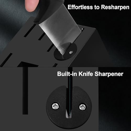 Kuisine Chef Knife Set,High Carbon Stainless Steel Razor-Sharp Blade Ergonomic Handle,Kitchen Knife Block Set with Built-in Sharpener,Elegant Gift for Holiday(Black,15PCS)