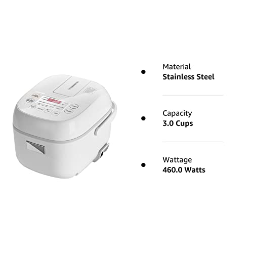 TOSHIBA Rice Cooker Small 3 Cup Uncooked – LCD Display with 8 Cooking Functions, Fuzzy Logic Technology, 24-Hr Delay Timer and Auto Keep Warm, Non-Stick Inner Pot, White