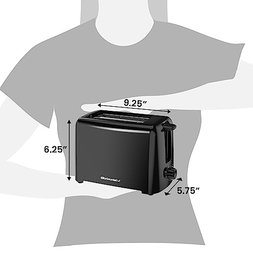 Elite Gourmet ECT1027B Cool Touch Toaster with 6 Temperature Settings & Extra Wide 1.25" Slots for Bagels, Waffles, Specialty Breads, Puff Pastry, Snacks, ETL Certified, 2 Slices, Black