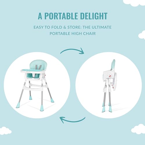 Dream On Me Portable 2-in-1 Tabletalk High Chair, Convertible Compact High Chair, Light Weight Portable Highchair, Aqua