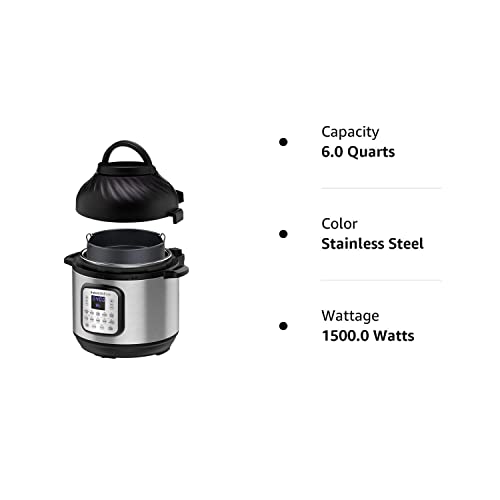 Instant Pot Duo Crisp 11-in-1 Air Fryer and Electric Pressure Cooker Combo with Multicooker Lids that Air Fries, Steams, Slow Cooks, Sautés, Dehydrates, & More, Free App With Over 800 Recipes, 6 Quart