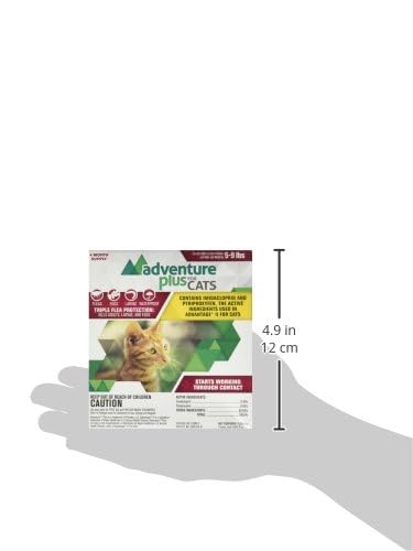 Adventure Plus Triple Flea Protection for Cats – Spot on Flea & Tick Prevention for Cats between 5-9lbs – 4 Doses