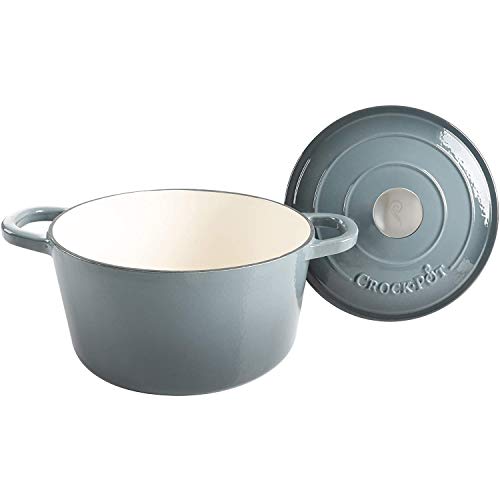 Crock Pot Artisan 5 Quart Enameled Cast Iron Round Dutch Oven, Slate Gray