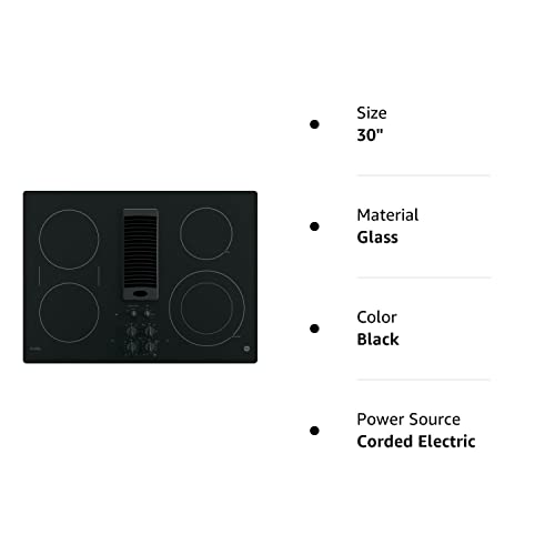 GE PP9830DJBB Profile Series Electric Cooktop with 4 Burners and 3-Speed Downdraft Exhaust System, 30", Black