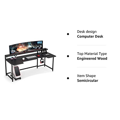 Tribesigns 74.8 Inch Gaming Desk, Extra Long U Shaped Computer Desk with Monitor Stand Shelf and CPU Stand, Black Gamer Desk for Home Office, Gaming