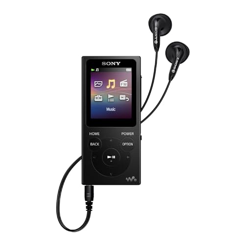 Sony NW-E394 8GB Walkman Audio Player (Black) Bundle with Sony MDREX15LP Fashion Color EX Series Earbuds (Black) (2 Items)