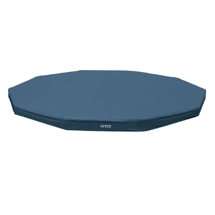 INTEX 28032E Pool Cover: for 15ft Round Metal Frame Pools – includes Rope Tie – Drain Holes – 10in Overhang – Snug Fit