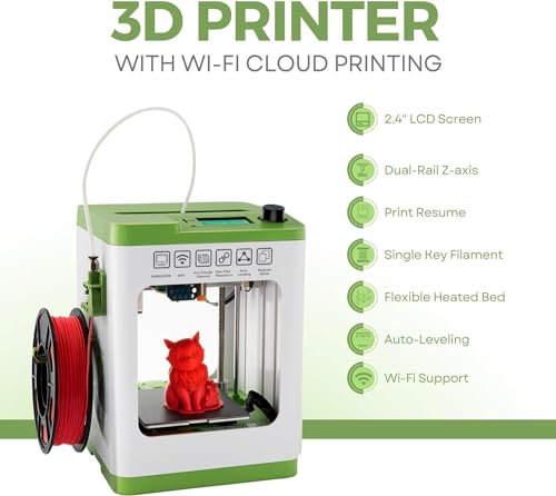 Fully Assembled Mini 3D Printer for Kids and Beginners - Complete Starter Kit with Auto Leveling 3D Printing Machine, 10M PLA Filament, and SD Card - WiFi 3D Home Printer for MAC, Windows, and Linux