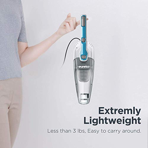 Eureka Home Lightweight Mini Cleaner for Carpet and Hard Floor Corded Stick Vacuum with Powerful Suction for Multi-Surfaces, 3-in-1 Handheld Vac, Aqua Blue