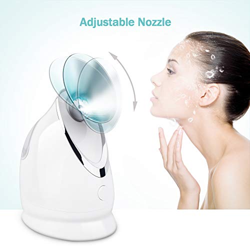 EZBASICS Facial Steamer Ionic Face Steamer for Home Facial, Warm Mist Humidifier Atomizer for Face Sauna Spa Sinuses Moisturizing, Unclogs Pores, 1 Pack + 5 Stainless Steel Skin Kit(Blue)