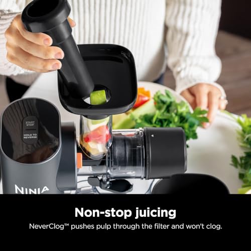 Ninja JC151 NeverClog Cold Press Juicer, Powerful Slow Juicer with Total Pulp Control, Countertop, Electric, 2 Pulp Functions, Dishwasher Safe, 2nd Generation, Charcoal