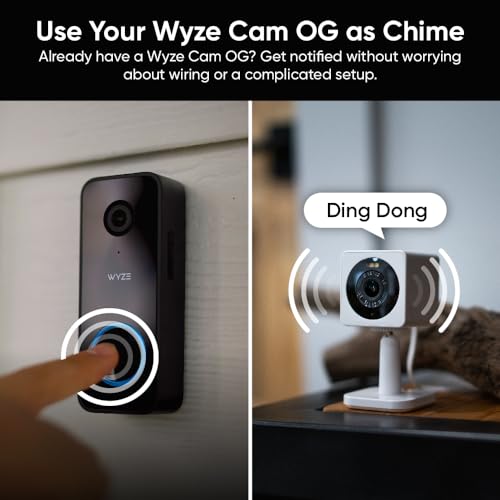 Wyze Video Doorbell v2, Wired, 2K Video, 24/7 Local Recording with microSD Card, Works with Existing Chime, IP65 Weather Resistant, Color Night Vision, and Two-Way Audio, Black