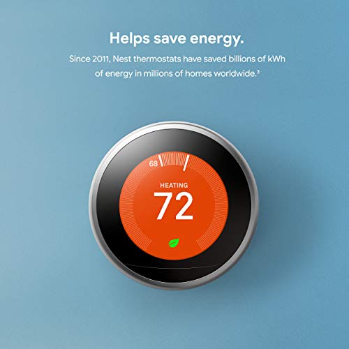 Google Nest Learning Thermostat - Programmable Smart Thermostat for Home - 3rd Generation Nest Thermostat - Works with Alexa - Stainless Steel