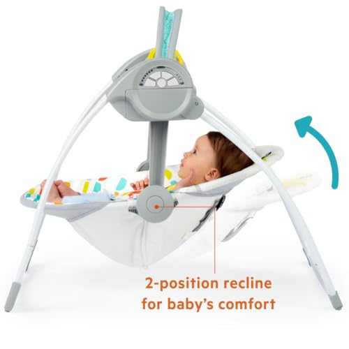 Bright Starts Playful Paradise Portable Compact Automatic Baby Swing with Music, Unisex, Newborn +