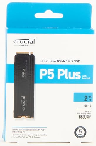 Crucial P5 Plus 2TB Gen4 NVMe M.2 SSD Internal Gaming SSD with Heatsink, Compatible with PlayStation 5(PS5) - up to 6600MB/s - CT2000P5PSSD5