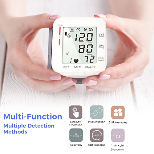 MMIZOO Wrist Blood Pressure Monitor Bp Monitor Large LCD Display Blood Pressure Machine Adjustable Wrist Cuff 5.31-7.68 inch Automatic 99x2 Sets Memory with Carrying Case for Home Use (W1681)