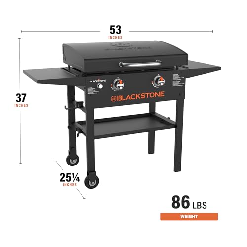 Blackstone 1883 Original 28” Griddle with Integrated Protective Hood and Counter Height Side Shelves, Powder Coated Steel, Black