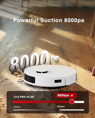 Yeedi C12 Robot Vacuum Cleaner and Mop, 8000Pa Strong Suction, ZeroTangle Brush, Smart Navigation, Self-Charging, Work with Alexa, White