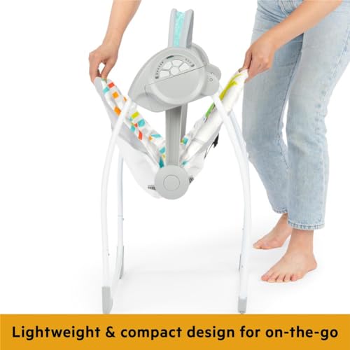 Bright Starts Playful Paradise Portable Compact Automatic Baby Swing with Music, Unisex, Newborn +