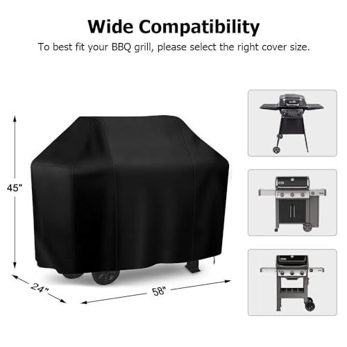 Grill Cover 58 inch, iCOVER Waterproof BBQ Gas Grill Cover, Polyester Easy On/Off, Dustproof Fade Resistant for Weber Char-Broil Nexgrill and More Grills