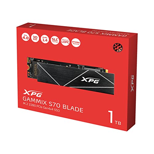 XPG 1TB GAMMIX S70 Blade - Works with Playstation 5, PCIe Gen4 M.2 2280 Internal Gaming SSD Up to 7,400 MB/s (AGAMMIXS70B-1T-CS)