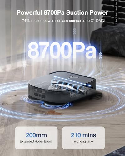 ECOVACS DEEBOT X2 Combo Complete Robot Vacuum and Mop, 8700Pa Suction, 15mm Lift, Omni Station with Hot Water Mop Washing, Self-Emptying, Hot Air Drying, Auto-Refill, Obstacle Avoidance,Black