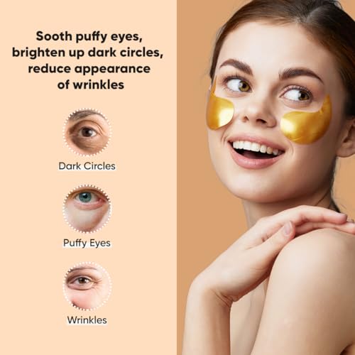 LE GUSHE Under Eye Mask & Under Eye Patches (20 Pairs) - Gold Eye Mask with Collagen & Amino Acid, Cooling Eye Care for Wrinkles, Puffy Eyes & Dark Circles, Brightening Skincare