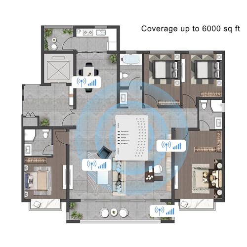 Cell Phone Booster for Home & Multi-Room, Cell Phone Signal Booster with 2 Indoor Antennas for Band 66/2/4/5/12/17/13/25,Up to 6000 Sq.Ft,Boost 4G 5G LTE Data for All U.S. Carriers, FCC Approved