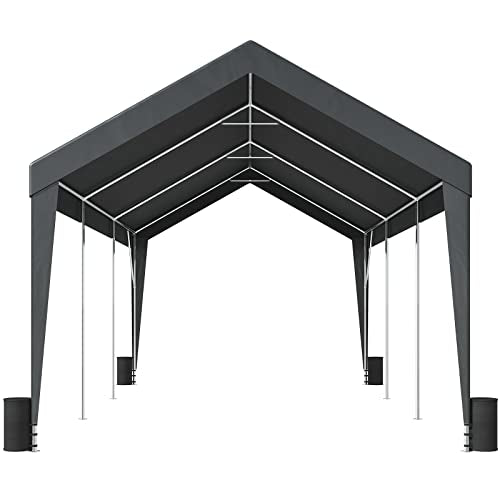 VEVOR Carport Car Canopy 10x20ft, Upgraded Heavy Duty Car Port Garage Boat Shelter Party Tent with 8 Reinforced Poles and 4 Weight Bags, UV Resistant Waterproof Tarp for SUV, Truck, Boat