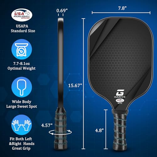 GARYE Pickleball Paddles Set of 2, USAPA Approved Carbon Fiber Pickleball Set, Lightweight Graphite Rackets 2 Pack with 6 Balls, 1 Pickleball Bag for Men and Women