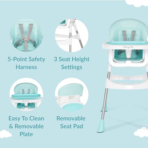 Dream On Me Portable 2-in-1 Tabletalk High Chair, Convertible Compact High Chair, Light Weight Portable Highchair, Aqua