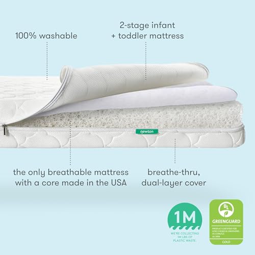 Newton Baby Crib Mattress and Toddler Bed - 100% Breathable Proven to Reduce Suffocation Risk, 100% Washable, 2-Stage, Non-Toxic Better Than Organic, Removable Cover - Deluxe 5.5" Thick- White