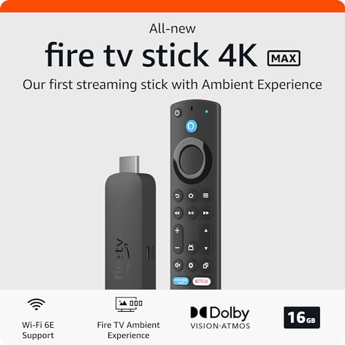 Amazon Fire TV Stick 4K Max streaming device, supports Wi-Fi 6E, free & live TV without cable or satellite