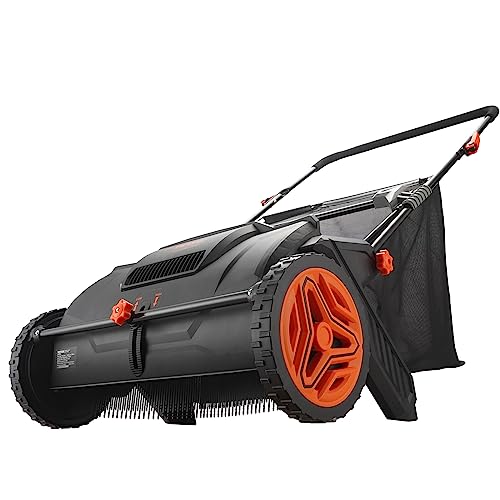 VEVOR Push Lawn Sweeper, 21-inch Leaf & Grass Collector, Strong Rubber Wheels & Heavy Duty Thickened Steel Durable to Use with Large Capacity 3.5 cu. ft. Mesh Collection Hopper Bag, 2 Spinning Brushes