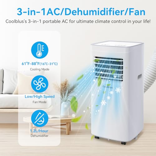 Coolblus Portable Air Conditioner,12000 BTU portable ac up to 550 Sq,3 IN 1 with Remote Control,Sleep Mode,White