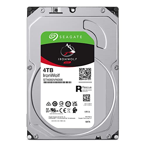 Seagate IronWolf 4TB NAS Internal Hard Drive CMR 3.5 Inch SATA 6Gb/s 5400 RPM 64MB Cache for RAID Network Attached Storage Rescue Services (ST4000VNZ06/006)