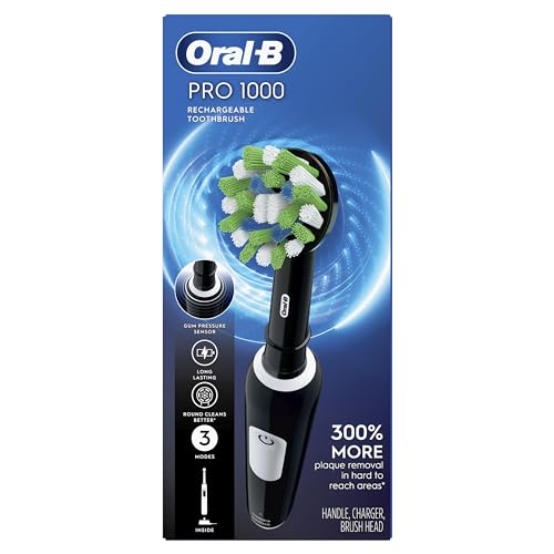 Oral-B Pro 1000 Rechargeable Electric Toothbrush, Black with Pressure Sensor, 3 Modes