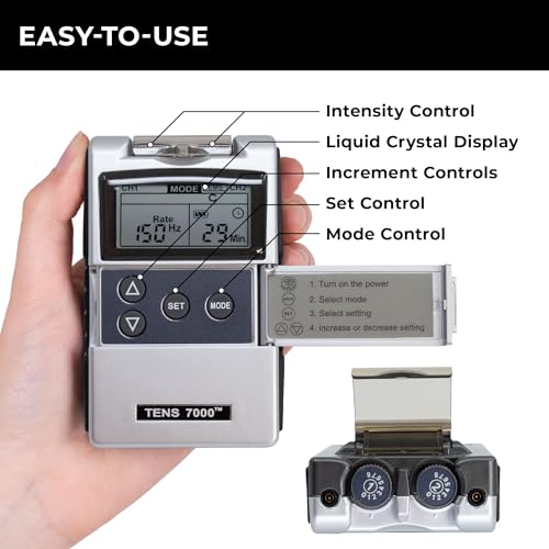 TENS 7000 Rechargeable Tens Unit Muscle Stimulator, EMS Muscle Stimulator, Back Pain Relief, 4 Electrodes/Unit Pads, Period Pain Simulator, Muscle Recovery & Growth, Stim Machine, Electrotherapy