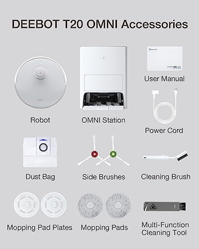 ECOVACS DEEBOT T20 Omni Robot Vacuum and Mop,Hot Water Mop Washing,Auto Hot Air-Drying,9mm AutoMop Lifting,Dual Spinning Mops,Self-Emptying,6000Pa Suction,Obstacle Avoidance,YIKO Voice Assistant,White