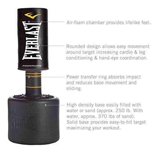 Everlast P00001266 Powercore Free Standing Indoor Rounded Heavy Duty Fitness Training Punching Bag