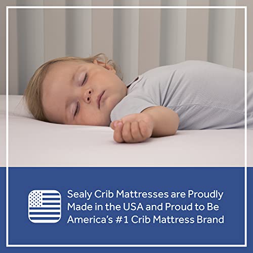 Sealy Flex Cool Breathable Hypoallergenic 2-Stage Dual Firm Waterproof Baby Crib Mattress & Toddler Bed Mattress, Cotton Cover, 204 Premium Coils, Air Quality Certified, Made in USA, 52"x28"