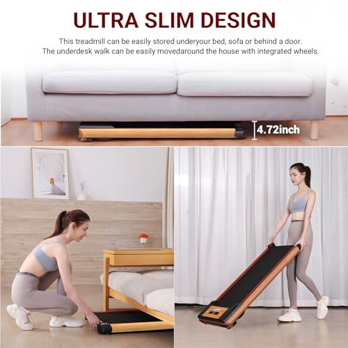 FUNRAY Walking Pad with Incline, Under Desk Treadmills - Grain of Wood Walking Pad Treadmill for Home and Office, 2 in 1 Desk Walking Treadmill with Incline