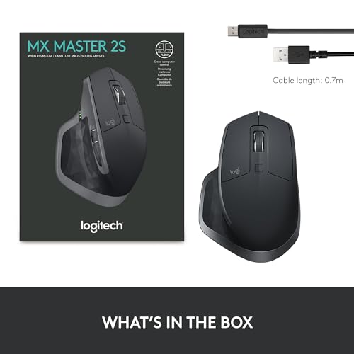 Logitech MX Master 2S Bluetooth Edition Wireless Mouse – Use on Any Surface, Hyper-Fast Scrolling, Ergonomic, Rechargeable, Control Up to 3 Apple Mac and Windows Computers - Graphite