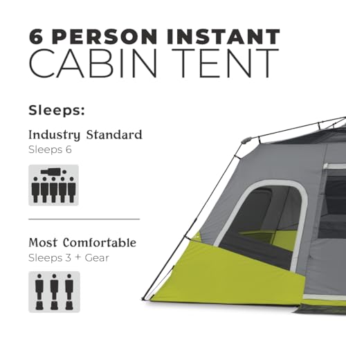 CORE 6 Person Instant Cabin Tent | Pop Up Tent with Easy 60 Second Camp Setup for Family Camping | Included Hanging Organizer for Outdoor Camp Accessories | Portable Tent for Camping with Carry Bag